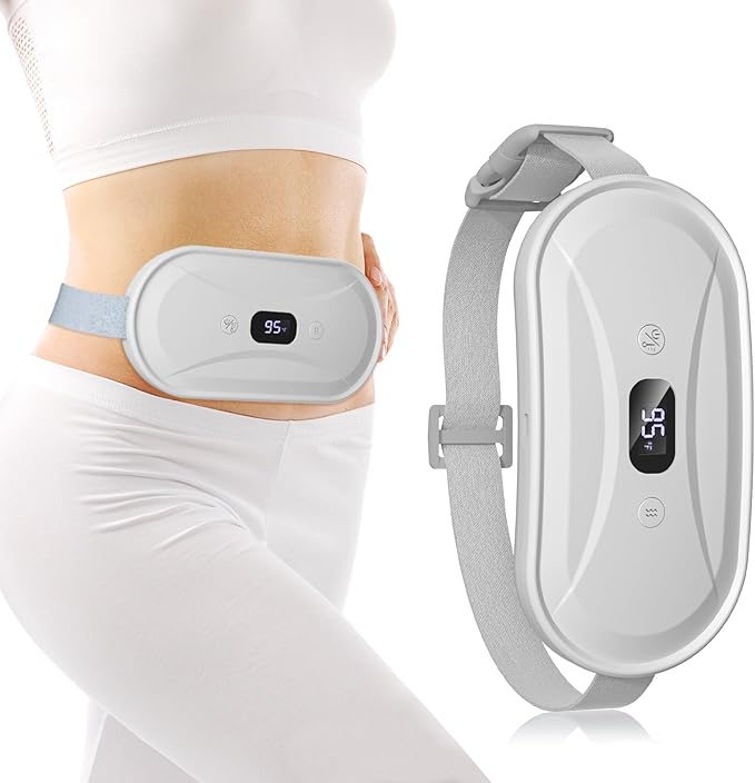 Portable Electric Heating Pad for Period Cramps, Menstrual Heating Pads with 7 Heat Levels and 7 Vibrating Modes for Women Stomach Pain Relief - White