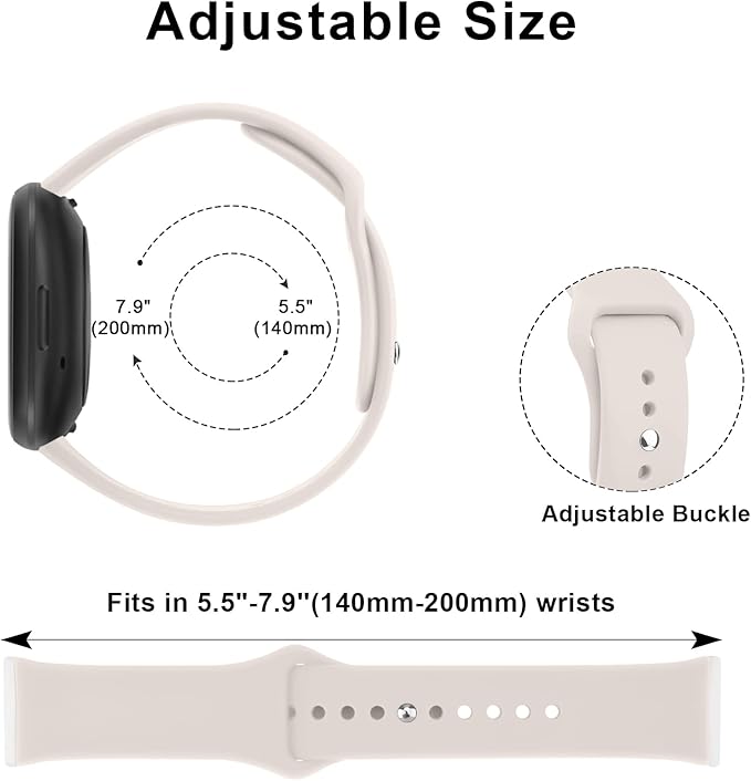AK Silicone Bands Compatible With Fitbit Versa 4, Sense 2 for Women Men - Soft Replacement Straps for Versa 3, Sense Smart Watch (Starlight)