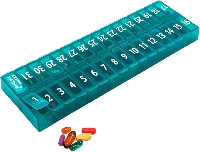 AM/PM 31 Day Once-a-Day Monthly Pill Planner Organizers - Large Compartment Pill Boxes Store Medications for Entire Month Plus Compartment for Extra Pills (Am/Pm Teal & Teal)