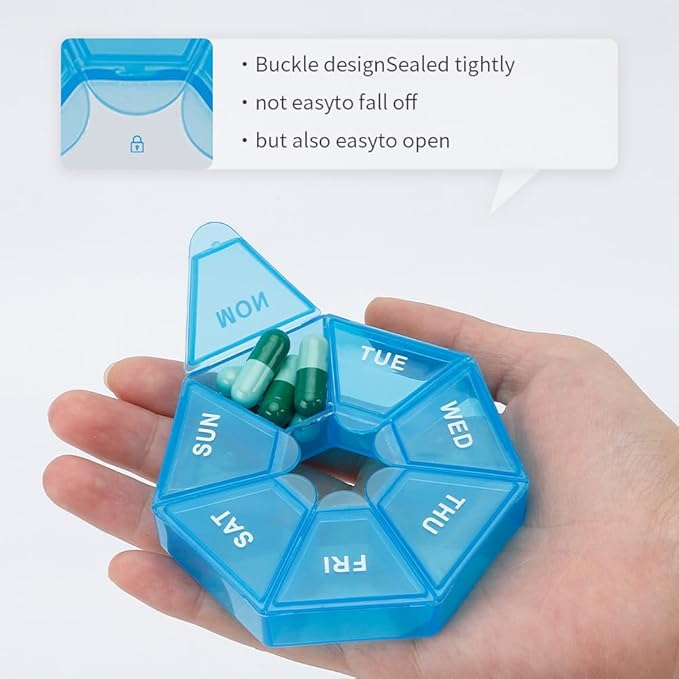 Pill Organizer, Pill Box, Small Pill Case, Medicine Pill Organizer 1 Time a Day, Weekly Pill Organizer, Pill Container, Pill Holder, Daily Pill Organizer Travel Pill Organizer 7 Day (Blue)