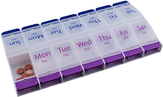 Jumbo 7 Day AM PM Pill Organizer – Weekly Medicine Box 2 Times Daily Vitamin Planner with Extra Large Compartments Easy Open Lids BPA Free