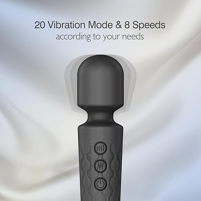 Personal Massage Wand - 20 Modes 8 Speeds Cordless Vibration Massager, Strong Powerful Waterproof Perfect for Travel, Magic Stress Away, All Body Back Legs Hand Pains Sports Recovery (Black)