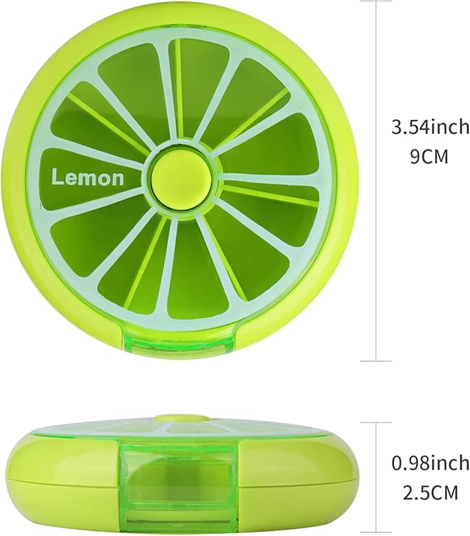 Portable Mini 7 Day Weekly Circular Shape Rotary Cute Fruit Style 3-Compartment Pill Organizer Box (Mixed Color)