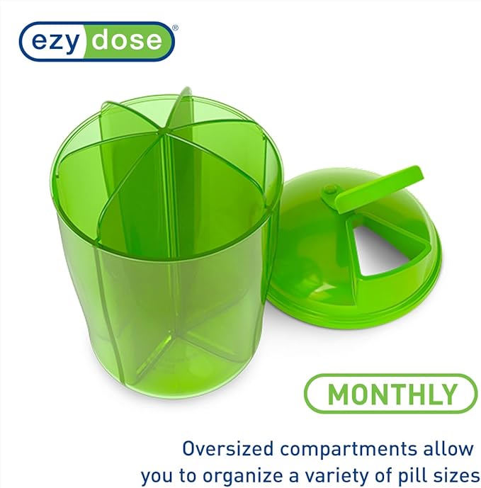 EZY DOSE Vitamin Organizer, 6 Large Compartments, 30-Day Vitamin and Medicine Storage, Keep Vitamins & Meds in Check, Easy to Use, Green, BPA Free