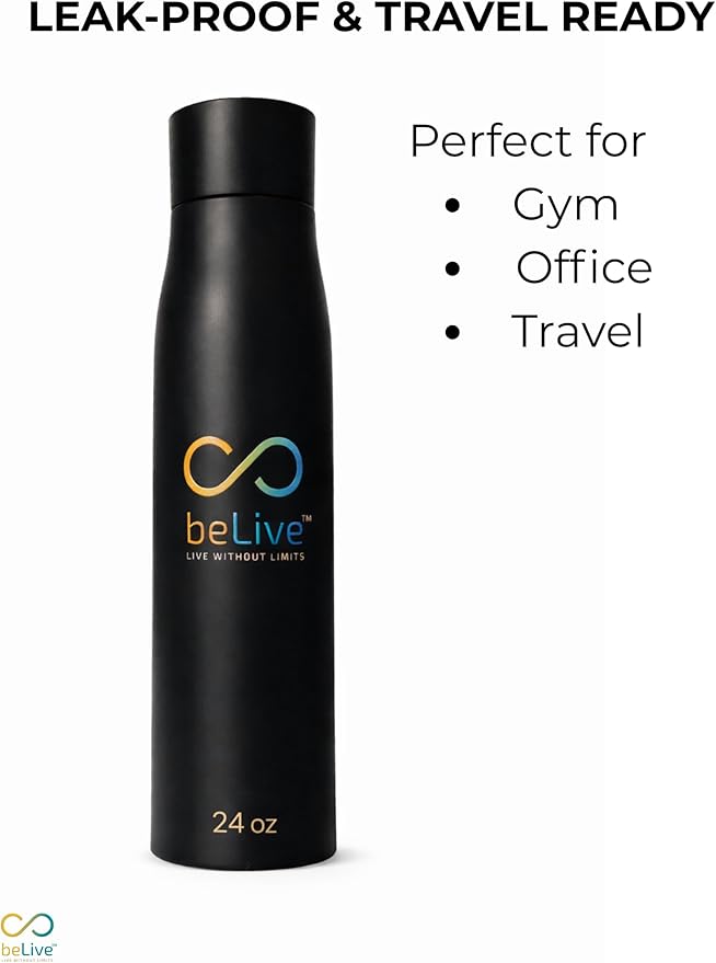BeLive Smart Water Bottle, Black, Digital Hydration Tracking, Live Without Limits Collection