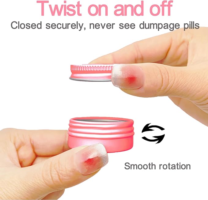 Extra Small Single Pill Box for Purse (3 Pack), Aluminum Screw Top Pill Container, 3 Times a Day Portable Waterproof Single Pill Case for Vitamins, Fish Oils, Supplements (Pink)