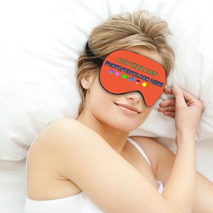 Personalized Eye Mask, Custom Eyeshade Blindfold Add Your Design Image Text Customized Eye Cover with Adjustable Strap for Sleeping Travel Work Naps Blocks Light, OrangeRed