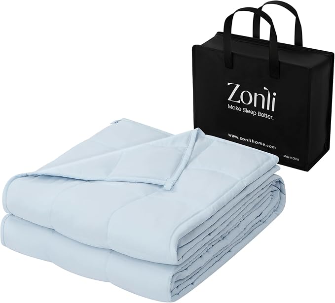 ZonLi Weighted Blanket for Adults(60"x80",15lbs, Light Blue) Queen Size High Breathability Cooling Heavy Blanket, Soft Material with Premium Glass Beads,All-Season.