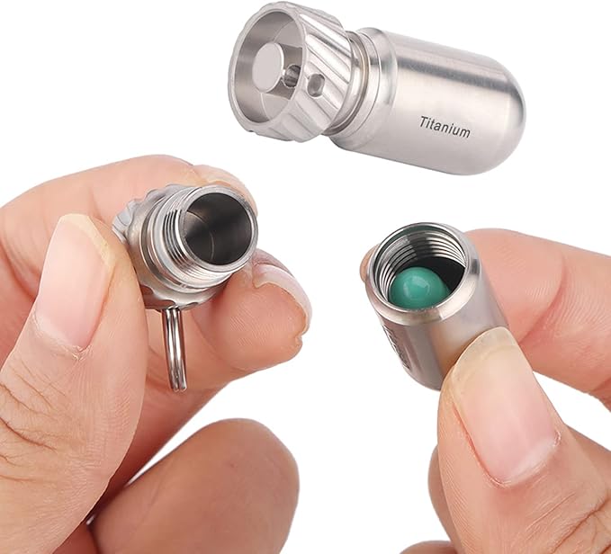 Pill Key Fob Titanium, Keychain Pill Holder Mini Cute, EDC Waterproof Pill Case, Travel Pill Container Medication Organizer, Pill Bottle Hide Necklace Pendant for Outdoor Emergency First Aids