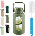 Glass Water Bottle with Straw and Handle Lid Half Gallon Motivational Glass Bottle with Silicone Sleeve and Time Marker Large Reusable Sports Water Jug for Gym Home Workout