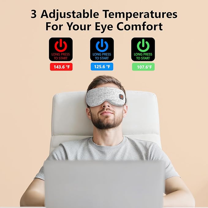 Cordless Heated Eye Masks for Dry Eyes|Eyes Fatigue|Warm Eye Compress and Improved Sleep,Buit-in 1000mAh Battery, 3-Speed Temperature,Detachable Cleaning,Replaceable Shell,Gift(Grey)