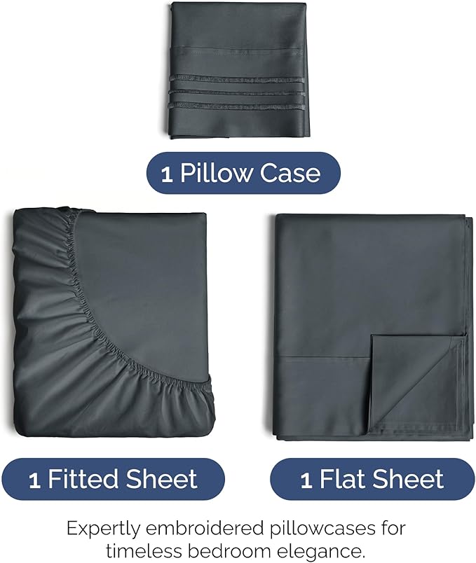 Twin XL Size 3 Piece Sheet Set - Extra Soft, Breathable & Cooling - Hotel Luxury Durable Bed Sheets for Women & Men - Deep Pockets, Easy-Fit & Wrinkle-Free - Slate Blue Oeko-Tex