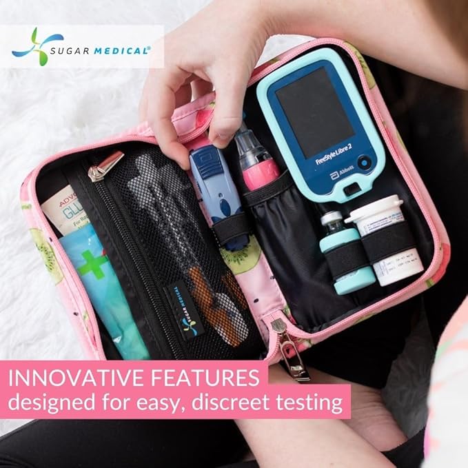 Sugar Medical Diabetes Supply Case | Medical Supplies Travel Bag | Glucose Meter Organizer | Diabetic Care Products | Glucometer Kit (Watermelon)