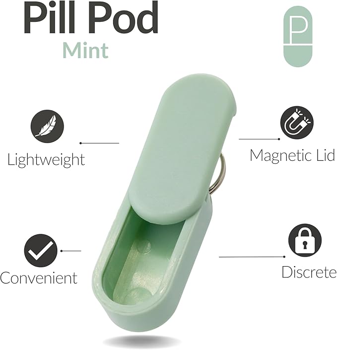 Micro Keychain Pill Holder Single Pack – Lightweight Magnetic Pill Organizer for Daily Medication Storage, Portable Pill Case for Travel, Durable and Discreet (Mint)