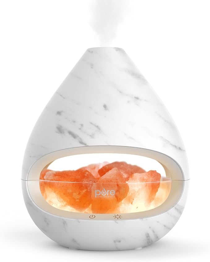 Pure Enrichment® PureGlow™ Crystal - 2-in-1 Himalayan Salt Lamp & Ultrasonic Essential Oil Diffuser, Original Salt Therapy Lamp, 100% Pure Himalayan Salt, Ambient Glow, 160 mL 16-Hour Tank (Marble)