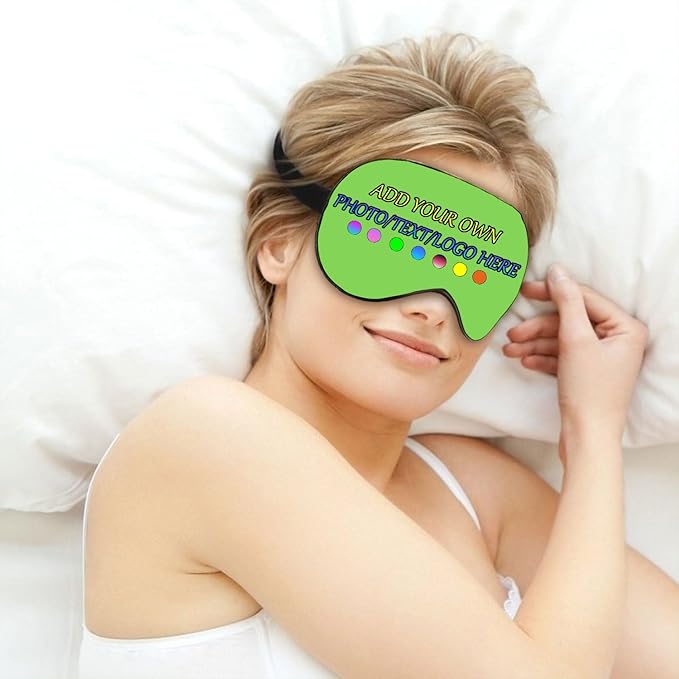 Personalized Eye Mask, Custom Eyeshade Blindfold Add Your Design Image Text Customized Eye Cover with Adjustable Strap for Sleeping Travel Work Naps Blocks Light, Fluorescent Green