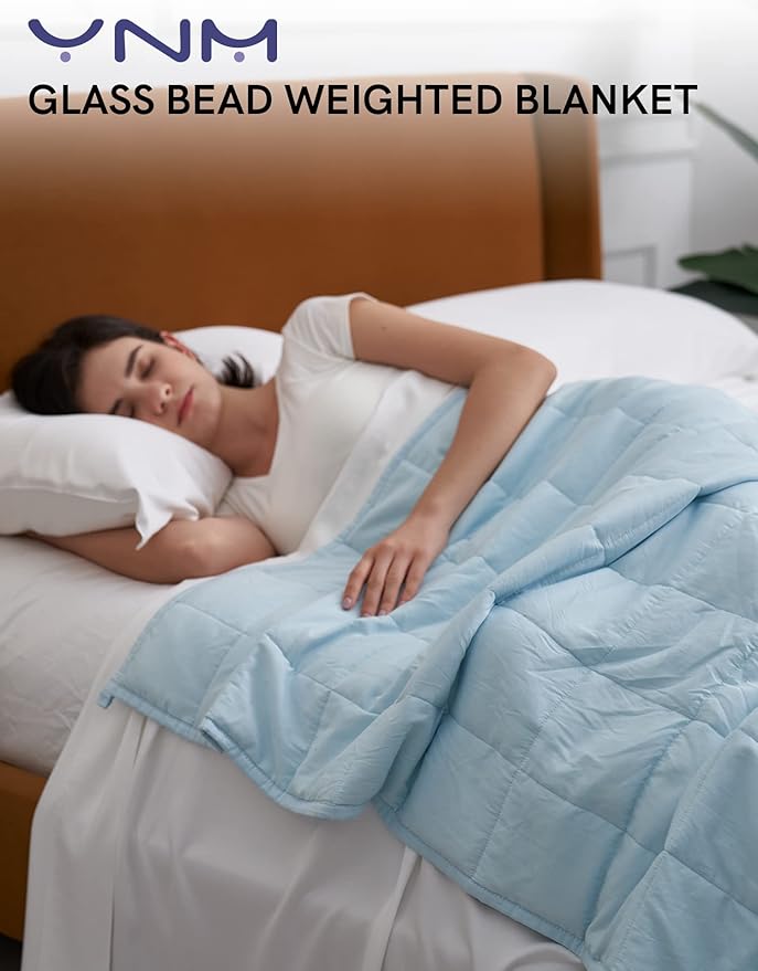 YnM Weighted Blanket,Heavy 100 Percent Oeko-Tex Certified Cotton Material, Bed Blanket for One Person of 140lbs, Ideal for Queen/King Bed (60x80 Inches, 15 Pounds, Light Blue)