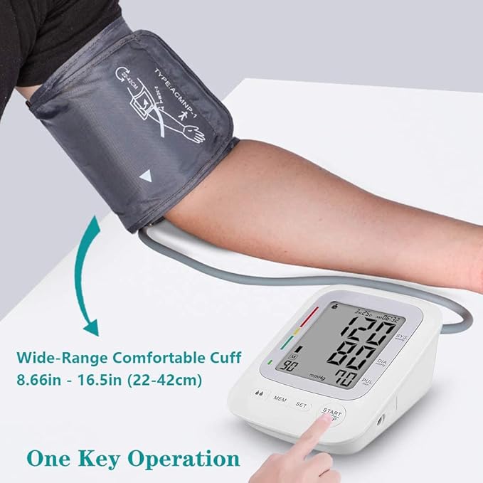 Electronic Blood Pressure Monitor, Upper Arm Automatic Digital BP Monitor Large Cuff, 2 Users 180 Memory Large Display, Irregular Heart Rate Indication, with DC Adapter for Home Use
