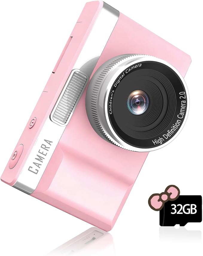 Kids Digital Camera with 180° Flip Screen, 32GB Memory Card Digital Cameras,1080P HD Point and Shoot Digital Cameras, Built in Educational Games,Ideal Gifts for Kids Boys Girls(Pink)