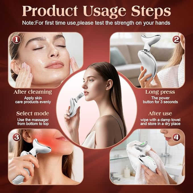 Face and Neck Massager Tool with Heat & 3 Light Therapies, Smart Vibration, Red-Light-Therapy and EMS Modes, Gua Sha Facial Tools for Face and Neck Skin Care and TMJ Relief (White)