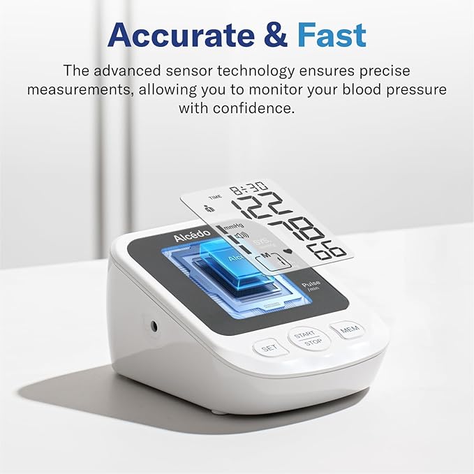 Alcedo Blood Pressure Monitor for Home Use, Accurate Upper Arm BP Monitor with Large Cuff, Alarm Reminder, 2 x 120 Memory, Talking Function