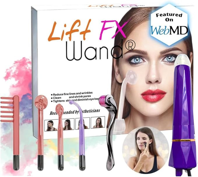 Lift Wand FX Facial Wand Skin Therapy Device Includes 4 Attachments w/Micro Roller Anti Aging Wand, Diminish Wrinkles, Scars, Dark Circles, Breakthrough Device for Beauty