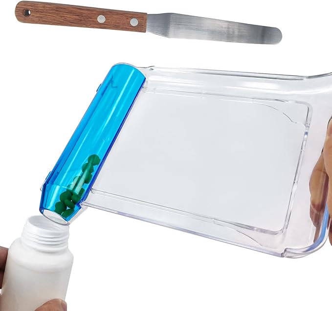 Right Hand Pill Counting Tray with Spatula (Clear - Wood Handle)