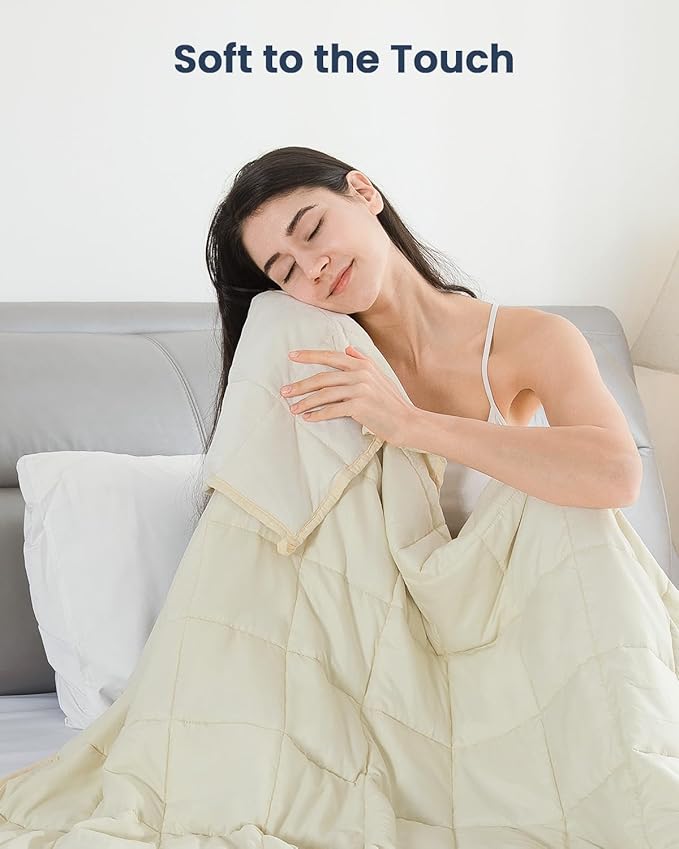 Drewin 15lbs Weighted Blanket Full Size, Reversible Microfiber Weighted Blanket for Adults, Soft Cool Bed Blanket for All Season, Hot Sleepers, Premium Ceramic Beads, 48 x 72 inches, Beige
