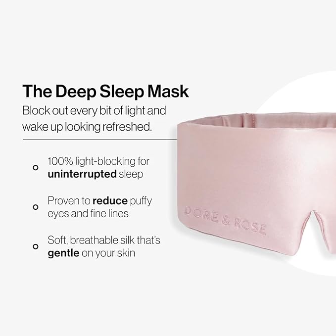 Dore & Rose Deep Sleep Mask Light Blocking, 23 Momme Mulberry Silk Eye Mask, Ultra Soft, Adjustable - Travel Sleeping Mask for Men & Women (Lotus)