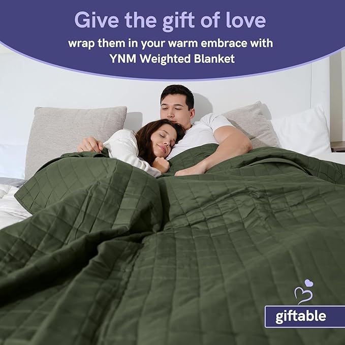 YnM 10lbs Weighted Blanket for Adults,Cotton Heavy Bed Throw Blanket with Cooling Glass Beads for All Season Use, Ideal for ~90lbs (48x72 Inches, Twin/Full, Army Green)