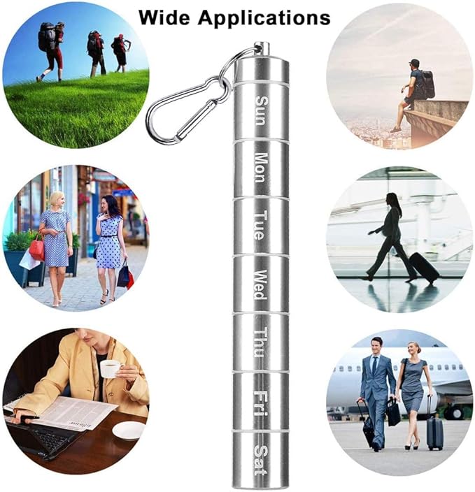 Mini Pill Case Adjusting Pill Dispenser Waterproof 7 Days Pill BPA-Free Holder Box Pocket Mini Travel Pill Container Purse Small Portable Medicine Keychain Outdoors and Travel and Carabiner (1 Pcs)