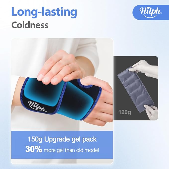 Hilph Wrist Ice Pack Wrap, Reusable Wrist Brace with Gel Hot Cold Compression Pack for Hand Injuries, Hand Ice Pack for Carpal Tunnel, Rheumatoid, Tendonitis, Swelling, Black