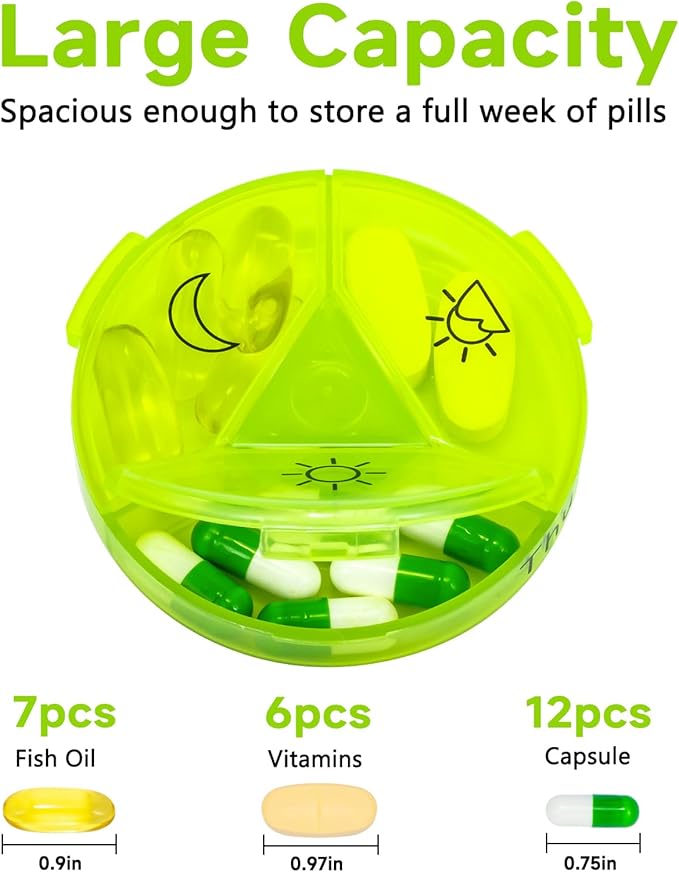 Weekly Pill Organizer 3 Times a Day, 2 Pack Travel Pill Box 7 Day, Daily AM/PM Pill Case Container, Portable Large Medicine Pill Organizer for Vitamin, Fish Oils, Supplements (Black)