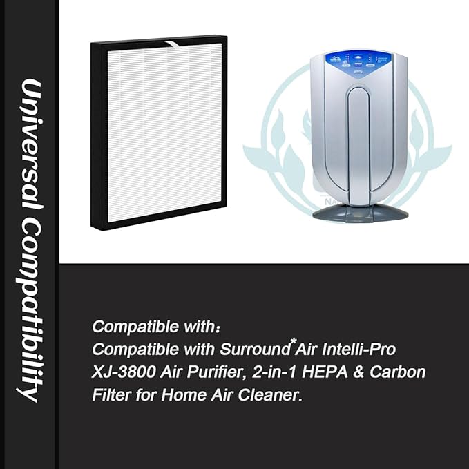 For XJ-3800 True HEPA Replacement Filter Compatible with Surround Air Intelli-Pro XJ-3800 Air Purifier, 2-in-1 H13 HEPA & Carbon Filter for Home Air Cleaner (1 Pack)