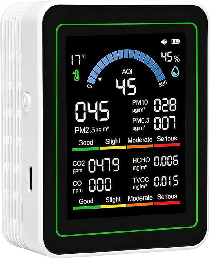 10 in 1 Indoor Air Quality Monitor, Portable Smartair air Quality Tester, Portable Real-Time Detector, with AQI, Fit for Home Cars RV Hotel Plants and Pets (White)