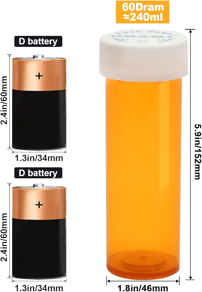 Plastic Medicine Pill Bottles with Child Resistant Caps - Push Down and Turn - Prescription Vial, Medicine Container, Pill Cases Dispenser Organizers (12pcs, 60 Dram)
