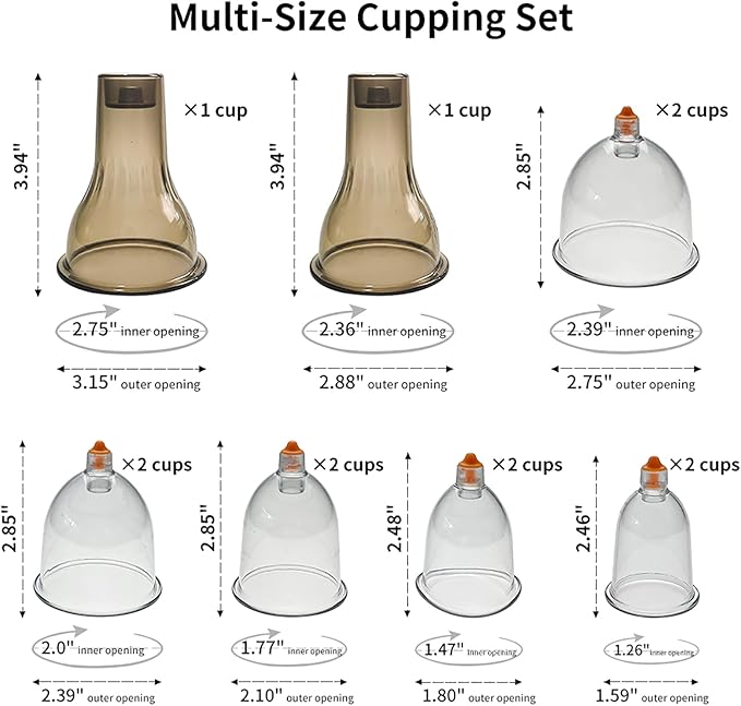 Cupping Set - Cupping Kit for Massage Therapy w/ 12 Cupping Therapy Set for Pain Relief Physical Therapy Body Vacuum Massage Cups with Pump