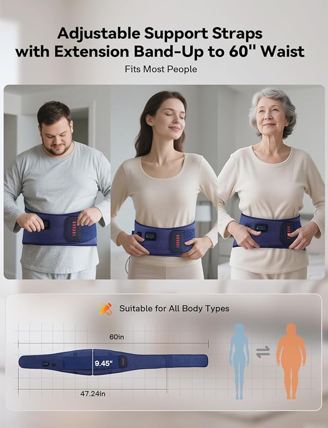 Heating Pad with Massager for Back Pain Relief, 47-60" Electric Lower Back Massager Wearable Heating Pad for Cramps with 3 Heat&Timer, 5 Vibration Back Brace Birthday Valentine's Gift for Men Women