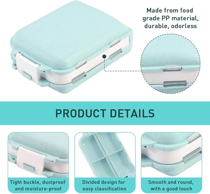 4Pcs Pill Organizer,8 Compartments Portable Pill Box,Travel Pill Box,Three Folding Design Daily Pill Organizer for Pocket Purse Medicine Vitamin Holder Container(Pink,blue)