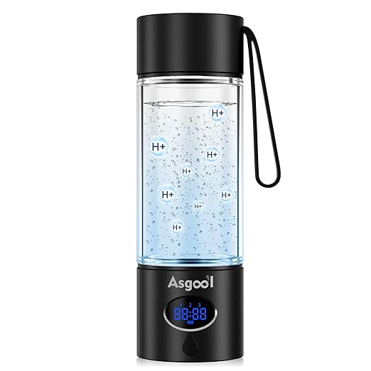 Hydrogen Water Bottle - 5000 PPB in 8 Minutes, Cyclic Mode for 8 Hours, Self Clean, Aluminum & Glass, for Travel Sports Office Home, Gift for Father Mom Family Friends Clients(Black, 12Oz)