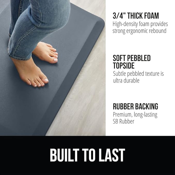 GORILLA GRIP Comfortable Cushioned Kitchen Mats for Floor, Waterproof and Stain Resistant Soft Top, 3/4 Inch Thick Ergonomic Standing Desk Anti Fatigue Mat, Foam Supports Ankles, Feet, 20x32, Charcoal