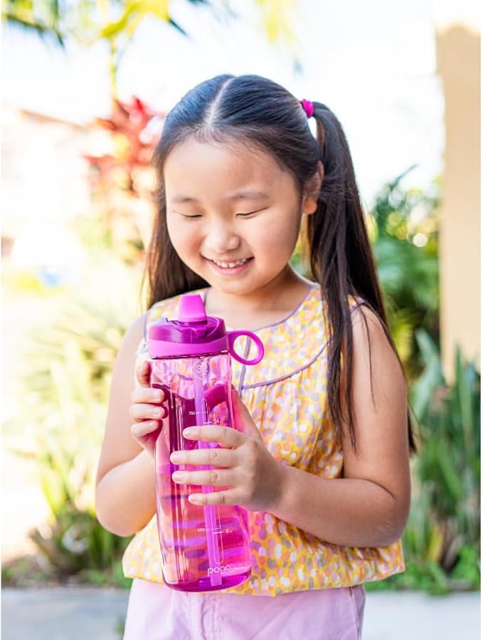 Pogo Plastic Water Bottle with Straw Lid and Carry Handle, Reusable, BPA Free, Dishwasher Safe, Perfect for Travel, School, Outdoors, and Gym | 32oz, 40oz