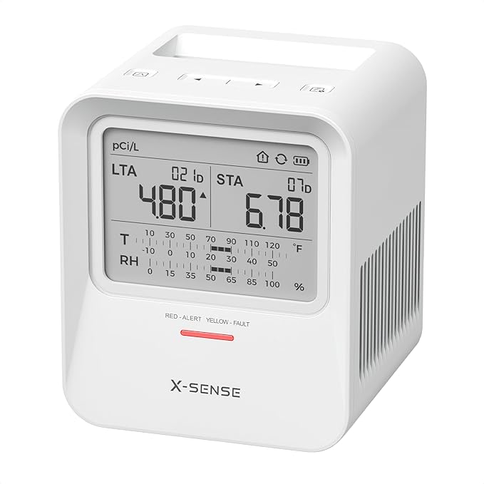 X-Sense Radon Detector, Audible & Visual Alerts, One-Touch Reset, Stores Up to 99 Local Reports, with Temperature & Humidity Range Display, Long-Term Accurate Monitoring Up to 999 Days, Model XR0B-SR