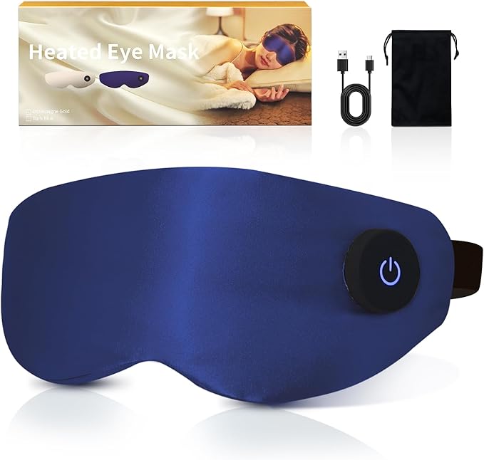 Heated Eye Mask for Dry Eyes, Rechargeable Warm Eye Compress with Adjustable Heat, Auto Shut-Off, Washable Cover Blue