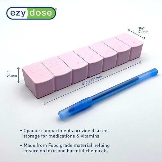 EZY DOSE Weekly (7-Day) Daily Pill Case, Embossed Matte Pill Case, Daily Medicine & Vitamin Organizer Box, Large Easy-Open Compartments, BPA-Free Medication Planner for Home & Travel, Pink