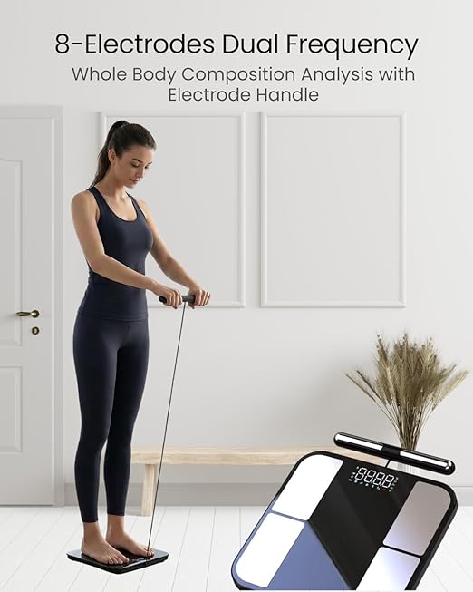 8 Electrodes Smart Scale for Body Weight, BMI, Body Fat, Muscle Mass, Dual Frequency Digital Bathroom Scale, 56 Full Body Composition Analysis, Sync App, Bluetooth, 400 lbs - Nexa 5