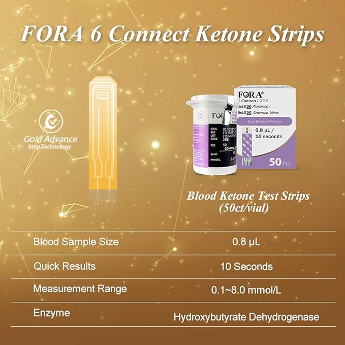 FORA Test N'GO Advance/Test N'GO Advance Voice Meters Blood Ketone Test Strips - 50 Count, Ideal for Keto Diet and Ketosis Monitoring