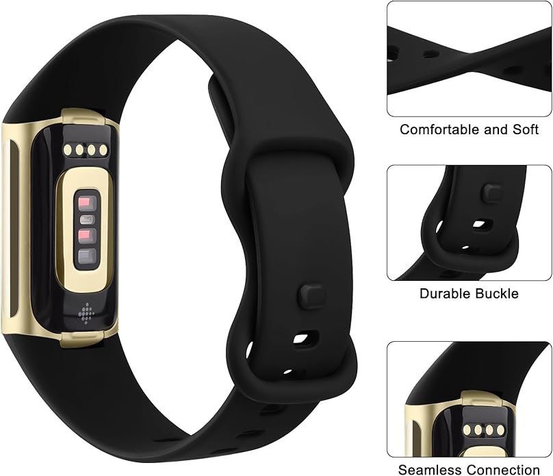 2 Pack Bands for Fitbit Charge 6 Bands Women Men, Classic Soft Straps Replacement Sport Wristbands for Fitbit Charge 5 Fitness & Health Tracker