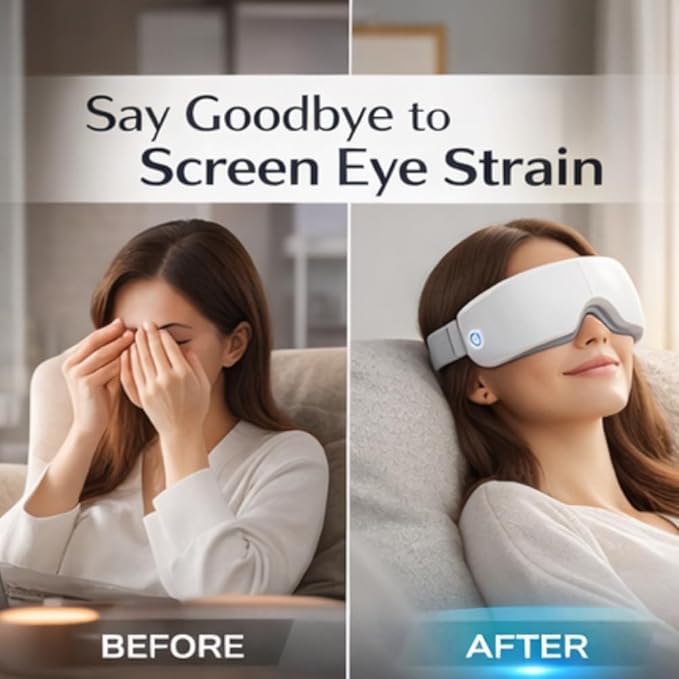 ME JO Eye Massager with Heat and Cooling – Eye Strain Relief – Birthday Gifts, Eye Mask for Dry Eyes, Sleep & Stress Relief for Women, Men, Mom & Dad