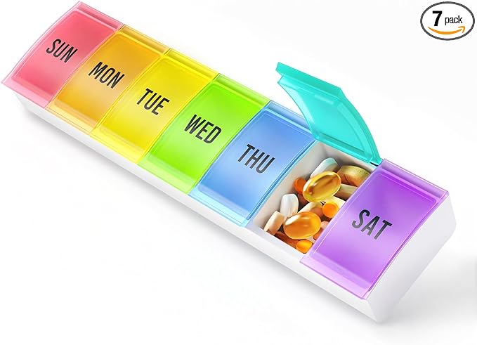 VVM Weekly Pill Organizer Large, Easy Open Pill Box 7 Day with Secure Closure, Medicine Pill Organizer for The Arthritis, Pill Container Holder, Daily Pill Case for Vitamins Medication Supplements